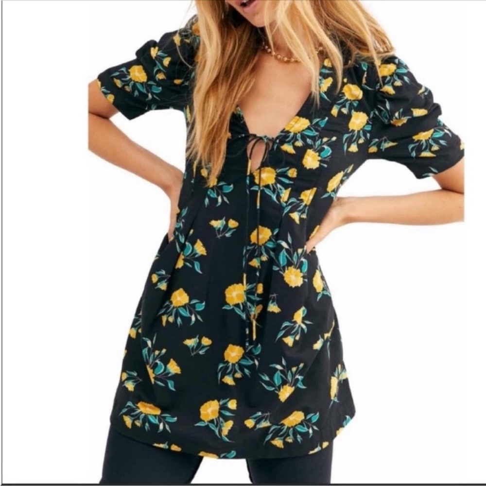 Free People black and yellow floral tunic top
